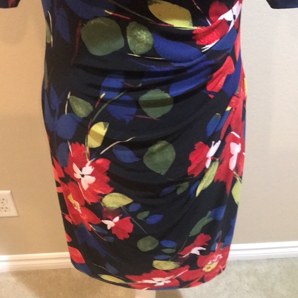 Ralph Lauren Draped Front Cinched Waist Floral Midi Length Dress-Size 10 - Picture 6 of 10